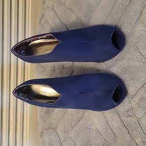 Blue Suede Peep Toe High Heels
